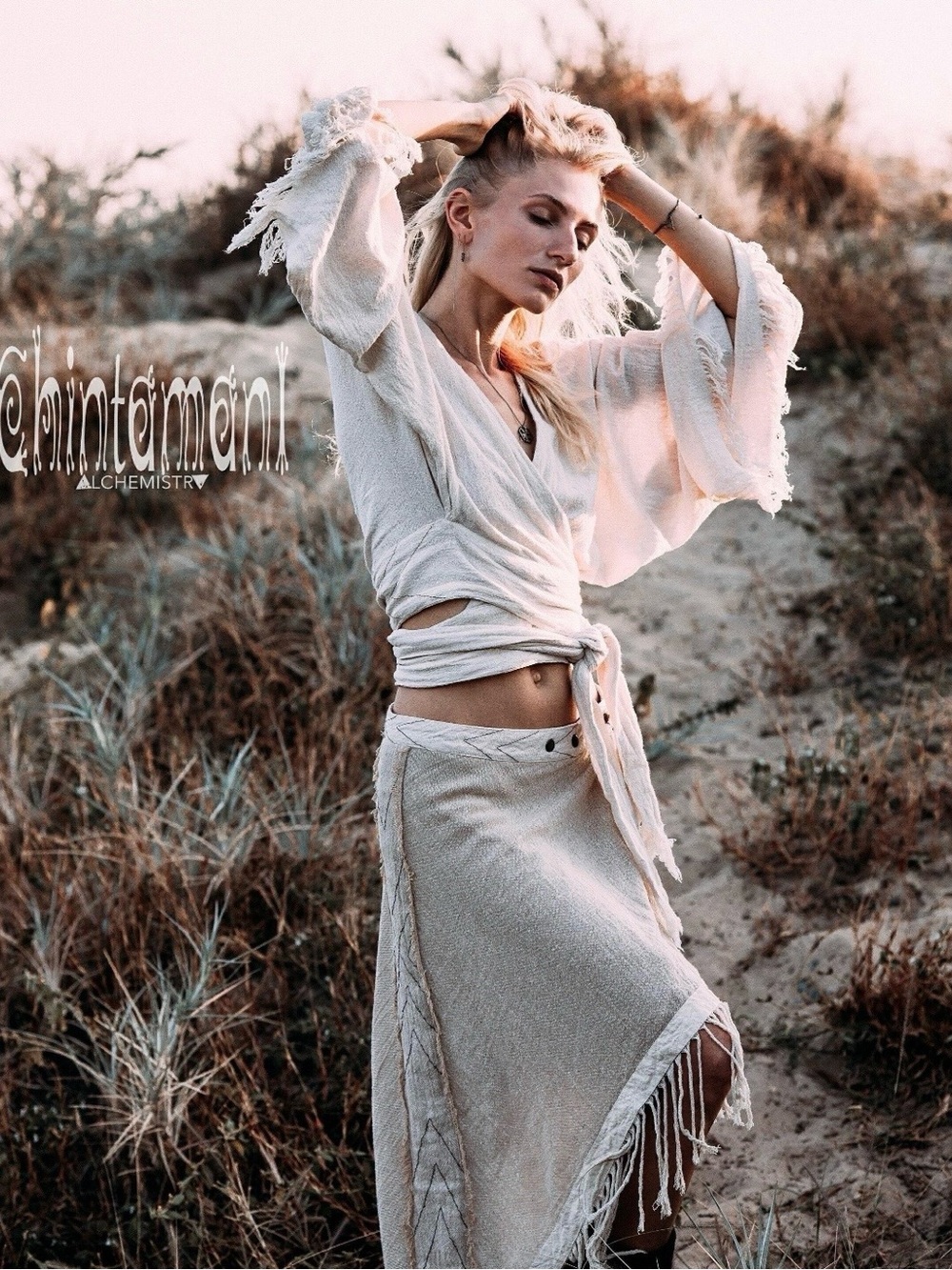 Raw Cotton Beige Boho Skirt with Fringe